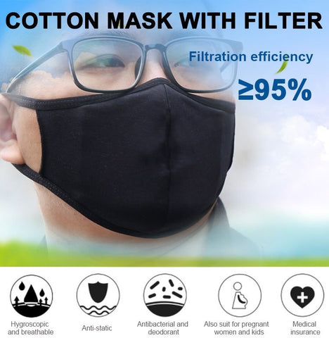 100% Cotton Face Mask with 10 replaceable filters